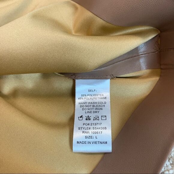 SHINESTAR vegan faux leather mini skirt camel brown Sz L NWT - Picture 4 of 8